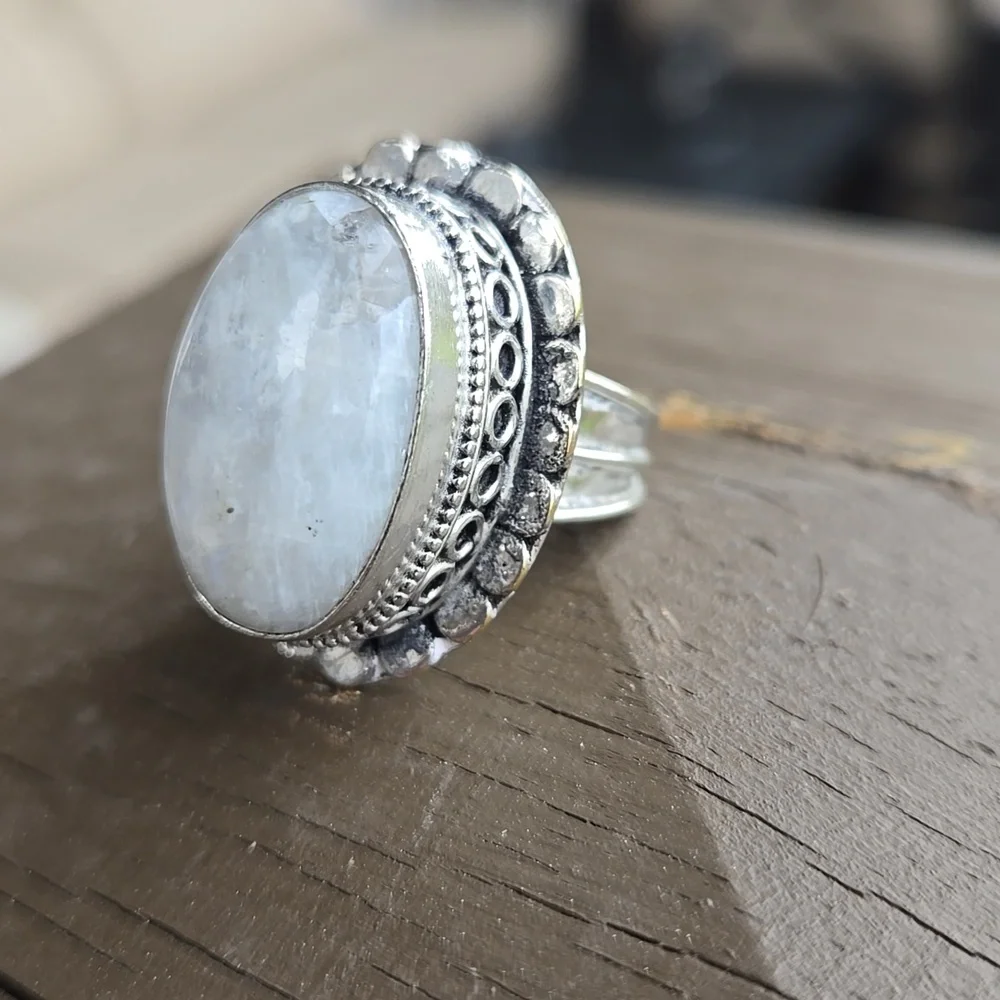 Rainbow Moonstone Sterling Silver Ring